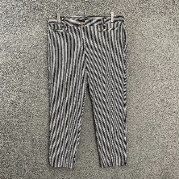 Ann Taylor‎ Pants Women 12 Navy White Striped Seersucker Ankle - Picture 1 of 11